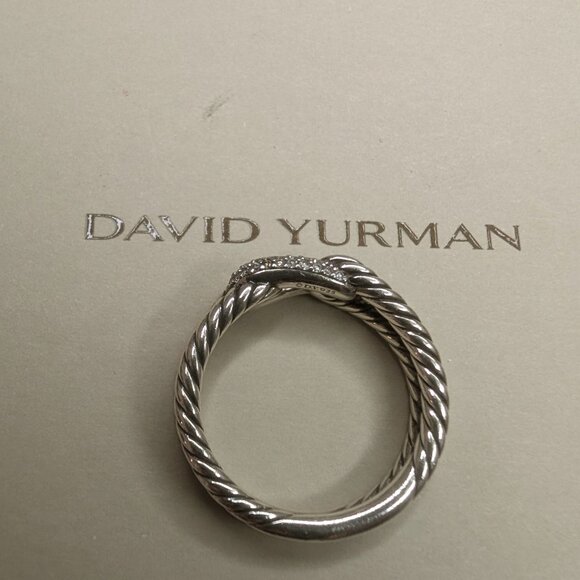 David Yurman SS Pave Diamonds Cable Loop S7 Ring + Authenticity Certificate - Picture 4 of 11